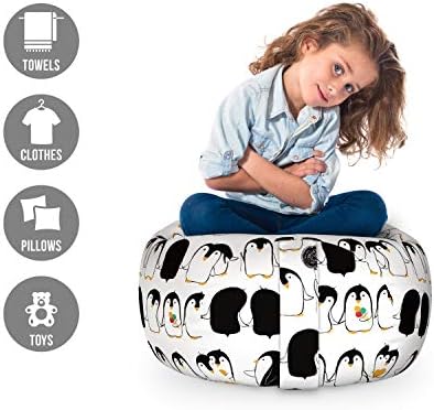 Ambesonne Penguins Storage Toy Bag Chair, Themed Cartoon Arctic Animals Holding Hands, Stuffed Animal Organizer Washable Bag, Small Size, Charcoal Grey Marigold - Image 2