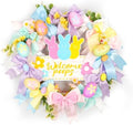 18 Inch Easter Wreath Floral Bunny Egg Wreath with Welcome Sign for Front Door Home Decor Easter Decorations Indoor Outdoor by QIONGMENG
