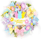 18 Inch Easter Wreath Floral Bunny Egg Wreath with Welcome Sign for Front Door Home Decor Easter Decorations Indoor Outdoor by QIONGMENG