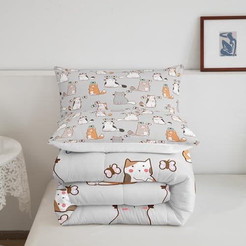 Erosebridal Cartoon Cat Duvet Insert Full for Kids Boys Girls, Cute Butterfly Print Quilt for Room Decor, Kawaii Animal Kitten Bedding Set Pet Theme Down Comforter, Luxury Soft Comforter Set, Grey - Image 5