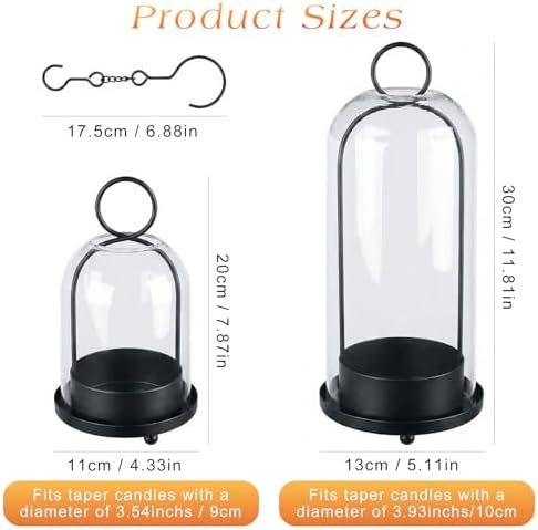 Fohil Hurricane Glass Candle Holders, Set of 2 Metal Candle Holder with Handmade Sturdy Glass Dome, 5" & 4" Wide Candle Lantern for Pillar Candles, Plants, Table Centerpiece, Home Decor - Image 3