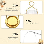 Set of 2 Gold Wall Candle Sconces Decor Wall Candle Holder for Pillar Candles - Modern Metal Hurricane Lantern Decoration for Indoor Porch Fireplace Bathroom Living Room - Image 4