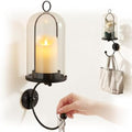 Metal Wall Hurricane Glass Candle Sconce Holder for Pillar Candle & Plant, Modern Farmhouse Decor Candle Lantern with Hand Towel Rack (Black) by Unknown