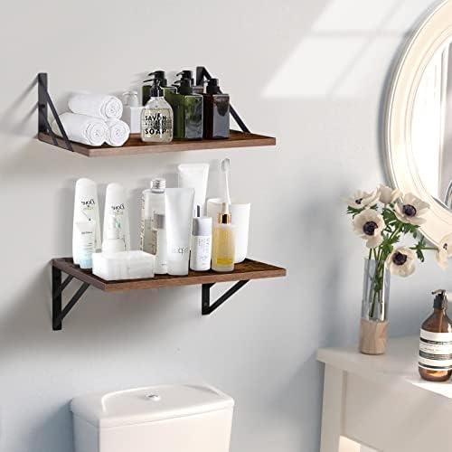 Tectocker-DOU 2 Pc Deep Floating Wall Shelves, Heavy Duty, 16x12, Brown - Image 2