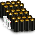 kakoya Flickering Flameless Candles, Battery Operated Plastic LED Pillar Candles with Remote Control and Timer, Set of 24 (Black) by FLAMELESSCANDLES