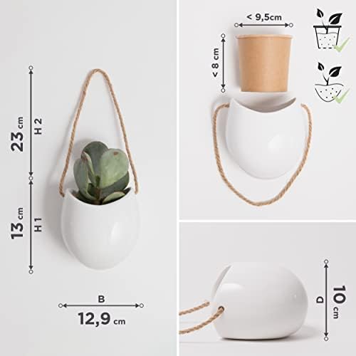 Kazai. Wall Planters -Ellie- | Hanging Ceramic Plant Pots 3 Pieces | Wall Decoration for Indoors, Balcony and Garden | White (Glossy) - Image 5