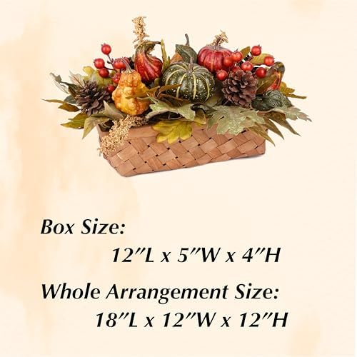 Fall Decor - Faux Pumpkins, Pine Cones, Berries and Maple Leaves in Rectangular Woven Basket for Table Centerpiece, Shelf, Mantel - Autumn Thanksgiving Arrangement for Home Indoor Outdoor - 14" Long - Image 6