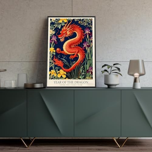 Chinese Lunar Year of the Dragon Art Print – Captivating Yellow & Purple Iris Zodiac Wall Decor for Home Bathroom Bedroom Living Room and Office 8X12 in Black Framed - Image 4