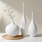 White Ceramic Vase Set of 3, Modern Boho Vases for Centerpiece Decor, Matte Minimalist Decorative White Vases Home Decor, for Living Room, Bookshelf, and Entryway Table Decor by DecoVlog