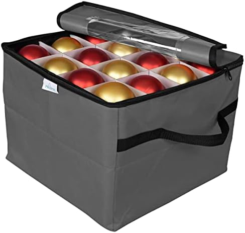 ProPik Holiday Ornament Storage Box Organizer Chest, With 3 Separate Removable Trays Holds Up to 48 Ornaments Balls, Three separated Trays With Dividers To Organize Bulbs (Gray) - Image 3
