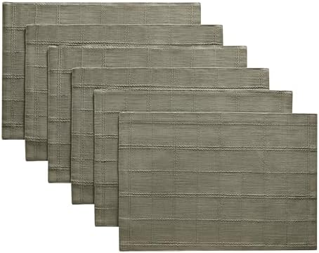 ZeeMart Linen Checked Farmhouse Placemats Set of 6, Olive 13x19in - Image 7