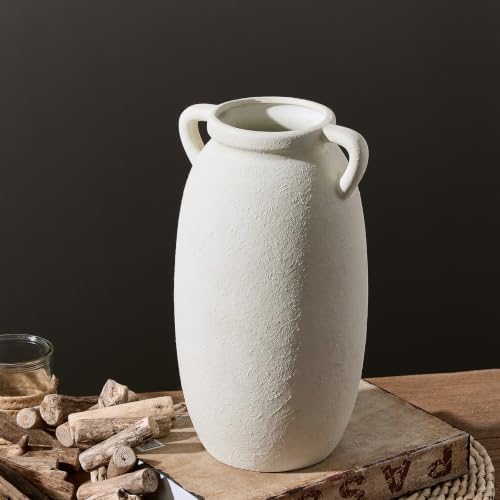 Dobbyby Ceramic Flower Vase 12 inch Farmhouse Rustic Vase Decorative Pottery Terracotta Tall Vases for Home Decor Table Mantle Fireplace Living Room Bathroom Wedding Centerpiece(Large-White) - Image 4