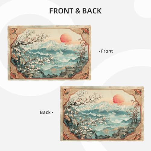 Japanese Placemats Set of 6 Rustic Mount Fuji Table Mats Cherry Blossoms Place Mats Decor Imitation Linen Heat Resistant Vintage Tablecloth for Dining Decoration Kitchen Party Restaurants 12''x18'' - Image 5