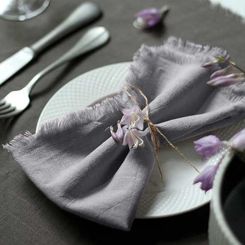 Handmade Cloth Napkins 100% Cotton Napkins with Fringe，Delicate Handmade Cloth Napkins for Dinners, Parties, Weddings and More，18 x 18 Inch Set of 12 - Grey by Ayuzawa