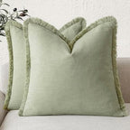 Foindtower Decorative Linen Fringe Throw Pillow Covers 26×26 Light Green by Foindtower