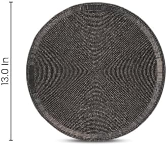 Handmade Beaded Placemat Charger, 13 Inch Round, Set of 2, Beautiful Decorative Dining Table Placemat for Your Dinner Table Décor, Christmas Decoration, New Year - Gunmetal - Image 5