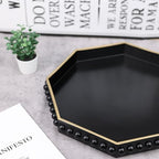 Black Serving Tray for Coffee Table, Octagonal Beaded Plastic Decorative Tray for Ottoman, Kitchen Counter, Living Room, Outdoor Lacquer Tray for Entertaining - Image 5