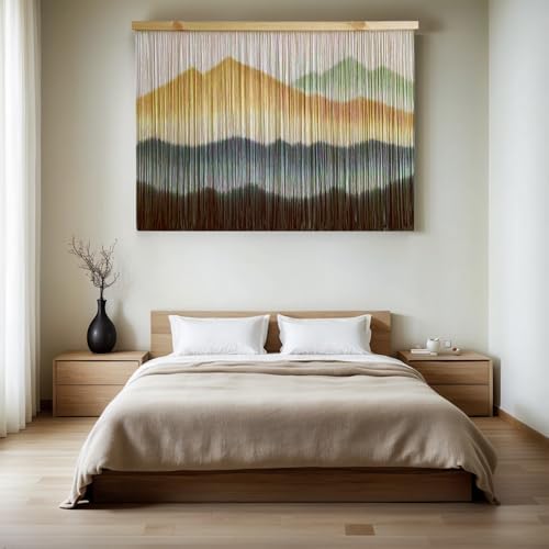 ZYDDNH Macrame Wall Hanging, Dip-Dyed Mountain Tapestry, Modern Fiber Wall Art, 57" W x 37" L (Green coffee) - Image 3