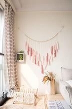 Decocove Macrame Wall Hanging - Large with Wood Beads Bohemian Decor for Bedroom, Living Room and Kitchen Warm Blush Pink 35'' x 36'' - Image 4