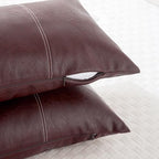 Fancy Homi Burgundy Boho Long Lumbar Faux Leather Decorative Throw Pillow Covers 14x36 Inch for Living Room Couch Bed Sofa, Hand Stitched Rectangle Cushion Case, Rustic Modern Farmhouse Home Decor - Image 3