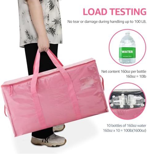 Moving Bags Heavy Duty Extra Large, Moving Boxes, Moving Supplies Essentials,Storage Bins with Lids, Plastic Packing Totes, Storage Bags for Clothes with Handles & Zippers(Pink, 6 Pack) - Image 6