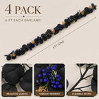 4 Pcs 6Ft Artificial Eucalyptus Garland, Faux Eucalyptus Plants Black Leaves Fake Vines for Halloween Table Home Wedding Mantle Party Indoor Outdoor Decor - Image 3