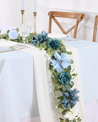 Waipfaru 8.85Ft Flower Garland, Eucalyptus Greenery Garland with Flowers - Image 4