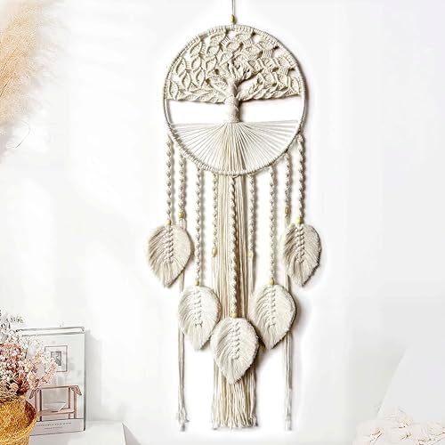 Large Tree of Life Dream Catchers, Macrame Wall Hanging Boho Handmade Woven Dream Catcher Macrame Wall Decor Art for Adults Boys Girls Bedroom Wedding Party Decor, Festival Blessing Gift（Light Beige） - Image 4
