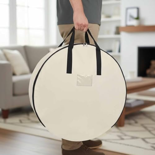 36 Inch Round Storage Bag 2 Pack,Modern Solid Color Cream Art Waterproof Wreath Storage Container with Handles&Zipper Simple Minimalist Style Closet Organizer Bags Garland Box - Image 3
