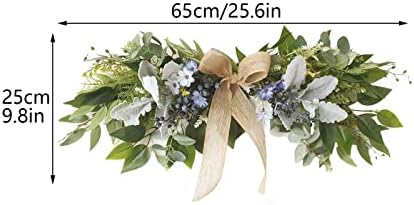 Artificial Eucalyptus Swag with Daisy Flower 25.6in Greenery Swag with Bow and Flocking Leaves Berries Farmhouse Decorative Swag for Home Wedding Wall Door Decor - Image 2