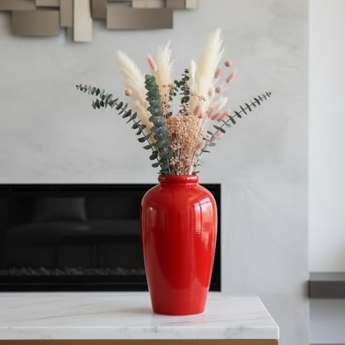 Red Ceramic Vase for Home Decor - 11 Inch Tall Modern Decorative Vase for Centerpieces, Boho Flower Vase for Pampas Grass, Christmas, Living Room, Kitchen, Fireplace, Entryway, Shelf Decor - Image 6