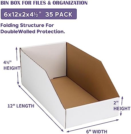 EXYGLO Cardboard Boxes, Pack of 35 Corrugated Storage Bins 12x6x4.5 inch Pantry Organizer Bins for Shelves Garage Office Organization - Image 2
