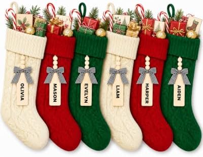 houscly 18 Inch Personalized Christmas Stockings with Name Tags Set of 6 by houscly
