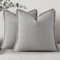 decorUhome Linen Fringe Light Grey Throw Pillow Covers 20x20 Set of 2 by decorUhome