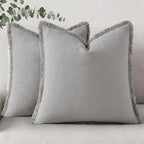 decorUhome Linen Fringe Light Grey Throw Pillow Covers 16x16 Set of 2 by decorUhome