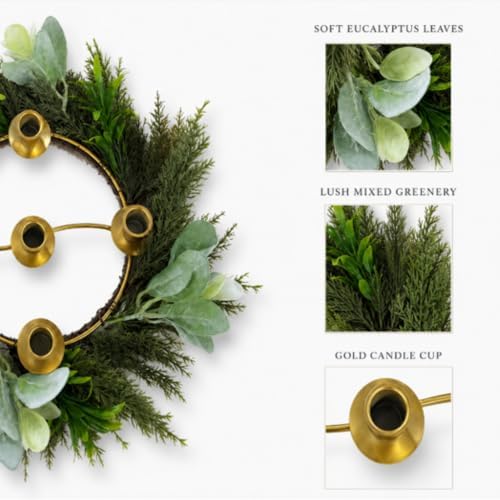 Yinder Pine Branches Wreath 14" 5-Hole Gold Centerpiece - Image 5