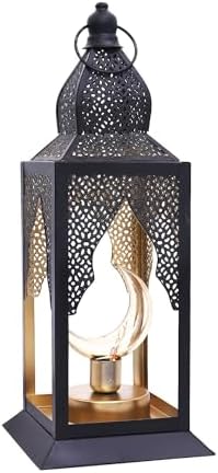 Ramadan Lantern Light for Home Decor, Eid Mubarak Ramadan Decorations, Moroccan Style Crescent Moon Metal Hollow Out Lamp for Tabletop Mantel Wall (Moon) by CrazyNight