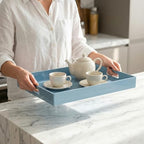 Light Blue Decorative Tray, Rectangular Large Serving Tray with Handles, Plastic Coffee Table Tray for Ottoman, Living Room, Kitchen Tabletop, 15.7” x 11.8” x1.6” - Image 6