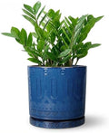 Eightpot 8 Inch Planter, Ceramic Plant Pots with Drainage Hole and Tray, Round Flower Pots for Indoor Plants Outdoor, Boho Planter, Decorative Pot for Plants, Plant Lover Gifts, House Decor, Blue by Eightpot