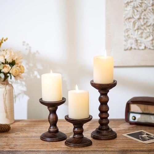 Romadedi Wood Candle Holders for Pillar, Dark Brown, Set of 3 - Image 4