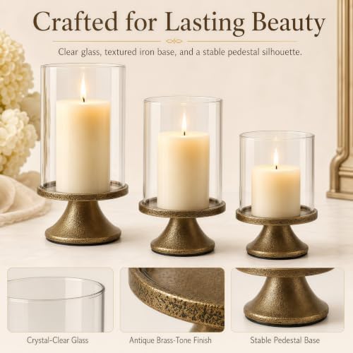 Hurricane Glass Candle Holders Set of 3, Weighted Base for Pillar Candles - Image 3