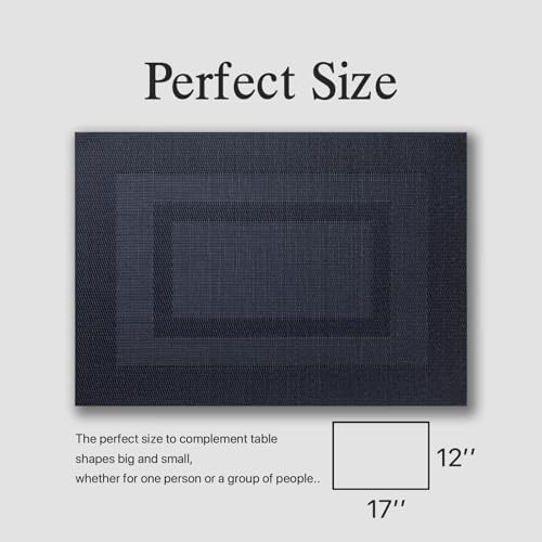 Placemats Set of 12 - Easy Clean Woven Vinyl Placemats for Dining Table, Indoor/Outdoor Place Mats, Washable PVC Table Mats（Black Cube） - Image 6