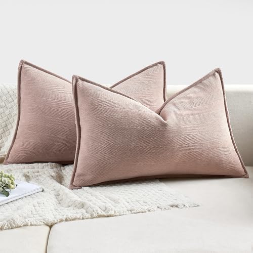 MIULEE Pack of 2 Blush Pink Euro Shams Chenille Pillow Covers 24x24 Inch - Image 6