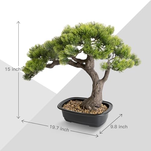 Artificial Bonsai Tree 15" Tall with Realistic Wood, Fake Bonsai, Fake Plant for Office Desk & Home, Japanese Decor, Housewarming Gift - Image 3