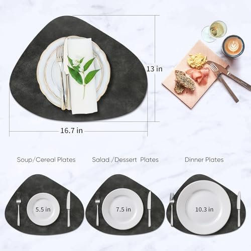 ADRIMER Placemats, Heat Resistant Round Placemats Set of 8 Washable 13 x 17 Inch, Waterproof Table Mats Wipeable for Kitchen, Dining Room Table Christmas Decor, Dark Grey - Image 4