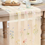 Artoid Mode 6PC Wildflower Floral Beige Apricot Gauze Embroidery Table Runner 120 Inch 10FT, Tulle Seasonal Spring Kitchen Dining Table Decor for Home Party by ArtoidMode