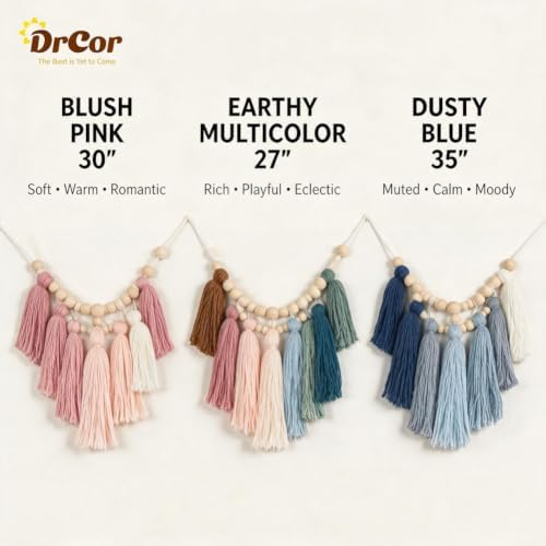 DrCor Moody Boho Tassel Garland, Set of 3 with Natural Wood Beads - Vintage - Image 3