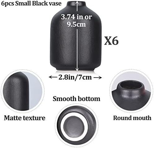 6 Pack Boho Vases, Modern Black Ceramic Bud Vases for Home Decor, Dry Flowers Centerpieces in Bulk, Mini Flower Vases for Wedding Decor - Image 2