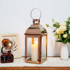 JHY DESIGN Decorative Candle Lanterns 15" High Stainless Steel Candle Lanterns with Tempered Glass for Indoor Outdoor Events Parities and Weddings Vintage Style Hanging Lamps(Rose Gold) by JHYDESIGN