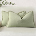 decorUhome Linen Fringe Sage Green Throw Pillow Covers 12x20 Set of 2 by decorUhome